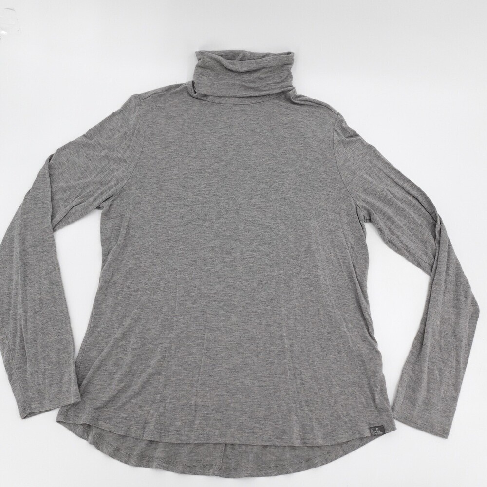 prAna Turtleneck Womens Large Gray Pullover Tencel Modal Stretch Long Sleeve Top